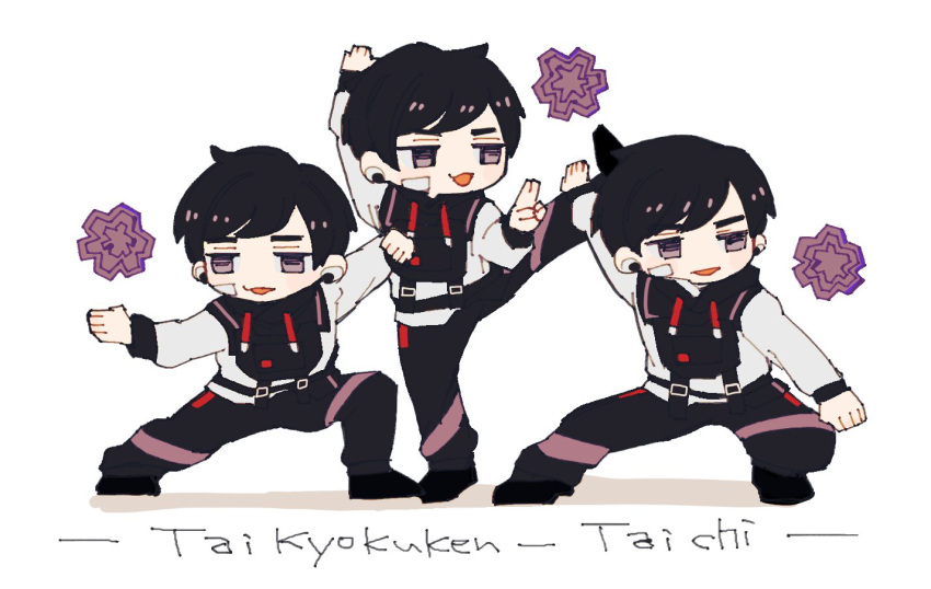 1boy, animification, black_footwear, black_hair, black_pants, black_vest, boots, brown_eyes