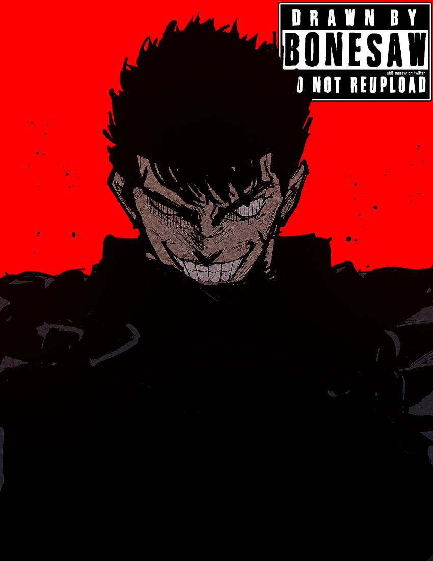 1boy, absurdres, armor, artist_name, berserk, black_armor, black_hair, bonesaw_(artist)