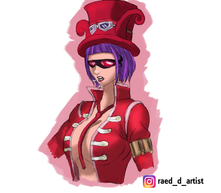1girl, absurdres, armlet, belo_betty, blunt_bangs, bob_cut, cigarette, cropped_jacket