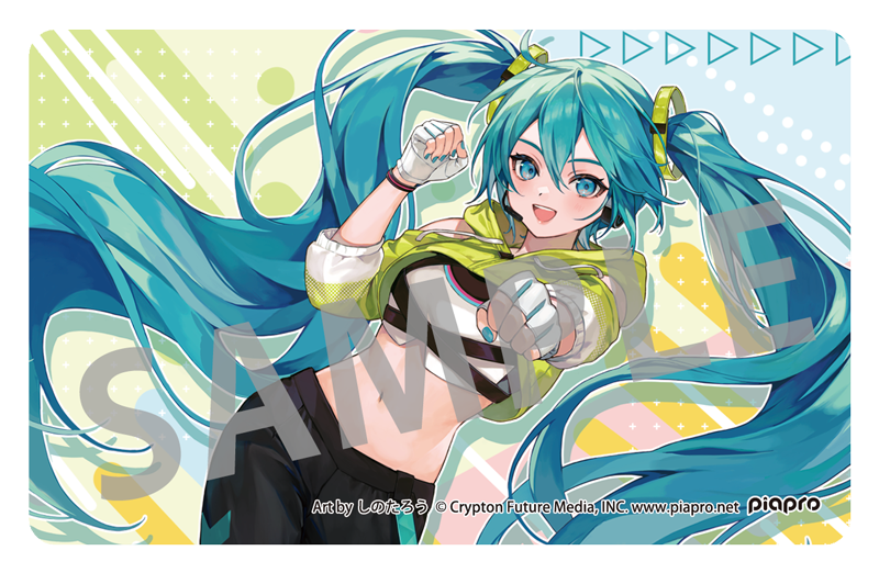 1girl, :d, artist_name, belt, black_pants, black_wristband, blue_background, blue_belt, blue_eyes, blue_hair, blue_nails, clothing_cutout, commentary_request, company_name, copyright_notice, cowboy_shot, crop_top, cropped_jacket, cropped_shirt, double-parted_bangs, drawstring, dutch_angle, eyelashes, fingerless_gloves, fingernails, fit_boxing_feat._hatsune_miku:_isshoni_exercise, fitness_boxing, gloves, green_background, hair_between_eyes, hair_ornament, hand_up, hatsune_miku, headset, hood, hood_down, hooded_jacket, jacket, long_bangs, long_hair, long_sleeves, loose_belt, microphone, multicolored_background, multicolored_clothes, multicolored_jacket, nail_polish, navel, official_alternate_costume, official_art, open_mouth, pants, punching, red_wristband, sample_watermark, shinotarou_(nagunaguex), shirt, shoulder_cutout, sleeveless, sleeveless_shirt, sleeves_pushed_up, smile, solo, stomach, striped_wristband, teeth, track_pants, twintails, two-tone_jacket, upper_teeth_only, very_long_hair, vocaloid, watermark, wavy_hair, web_address, white_gloves, white_jacket, white_shirt, yellow_background, yellow_jacket, zipper, zipper_pull_tab
