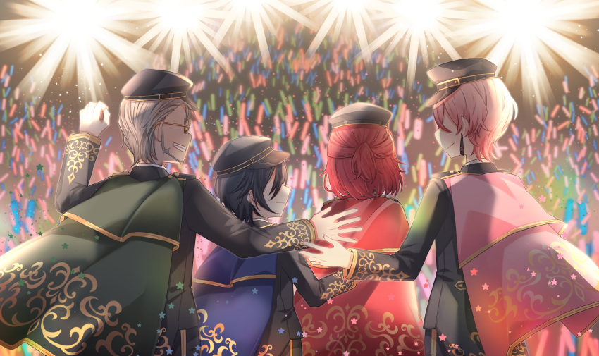4boys, absurdres, arurandeisu, arurandeisu_(old_design), audience, ayoiji, beard, black_hair