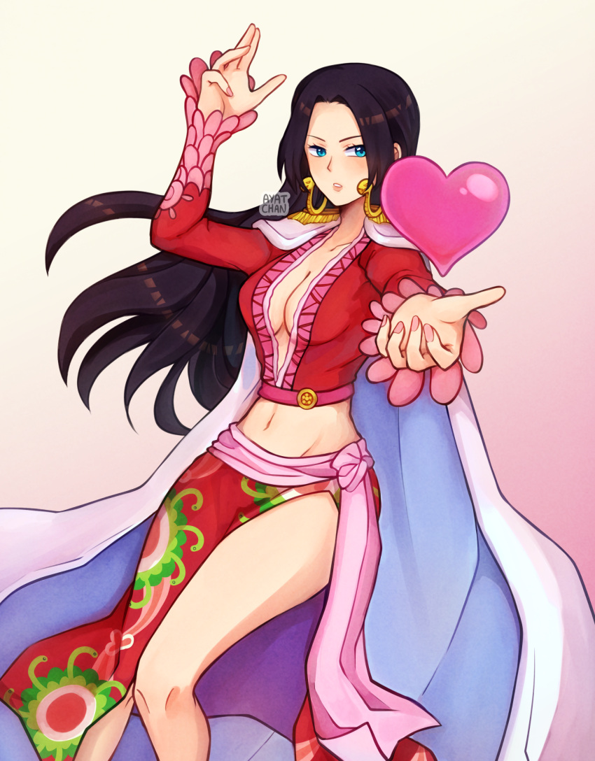 1girl, absurdres, arms_up, artist_name, ayat_chan, black_hair, blue_eyes, boa_hancock