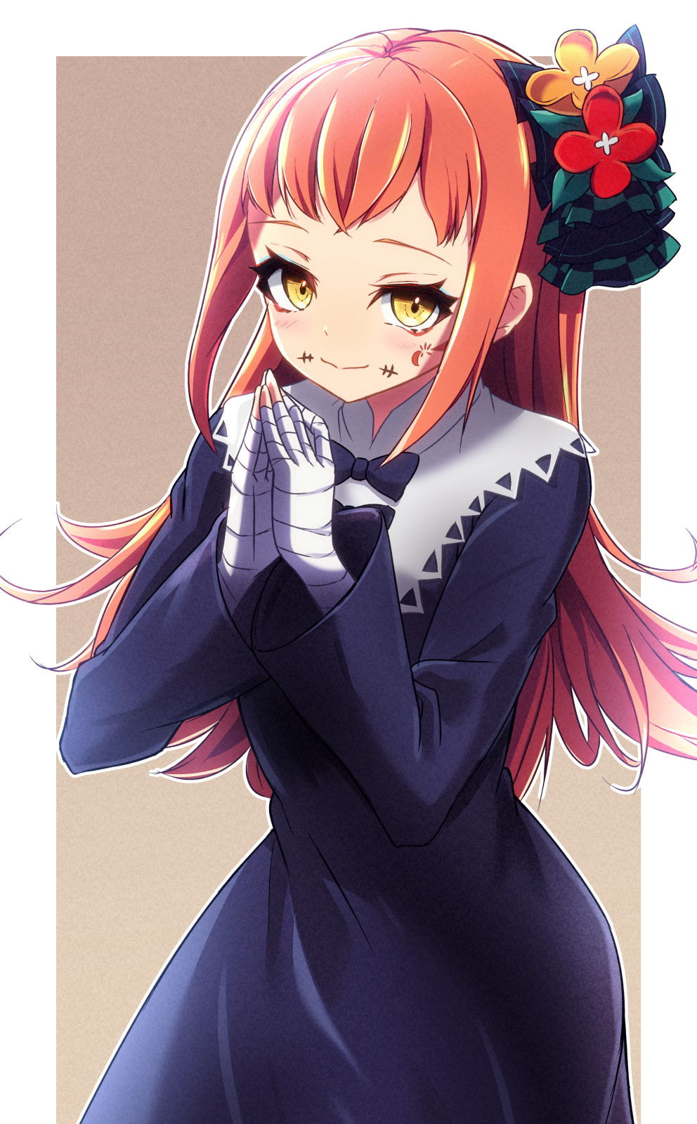 1girl, aqua_eyeshadow, bandaged_arm, bandaged_hand, bandages, eyeliner, eyeshadow, facial_mark