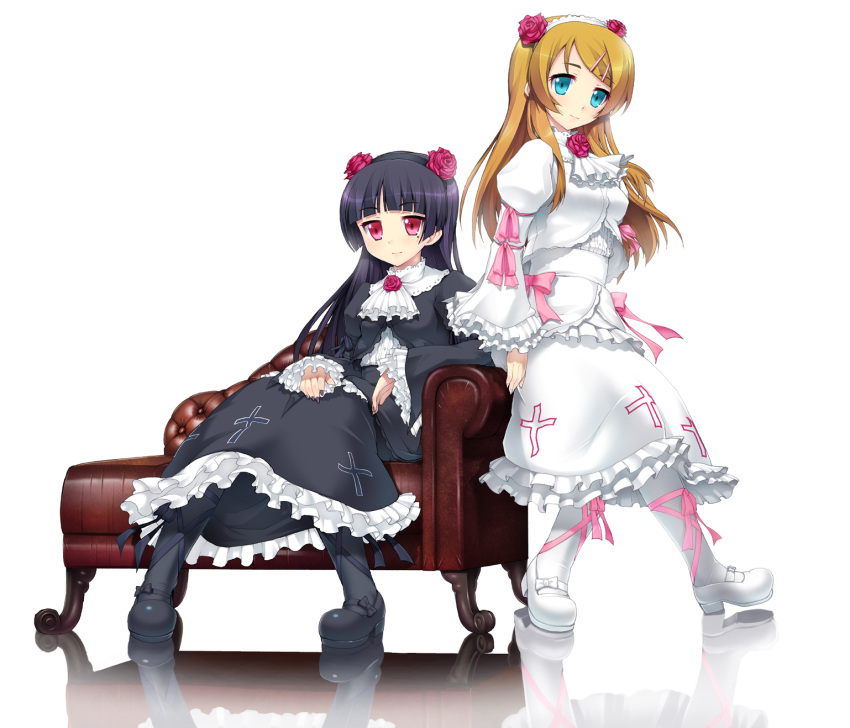 blue_eyes, brown_hair, dress, gokou_ruri, gothic_lolita, gray_pantyhose, hairband, highres