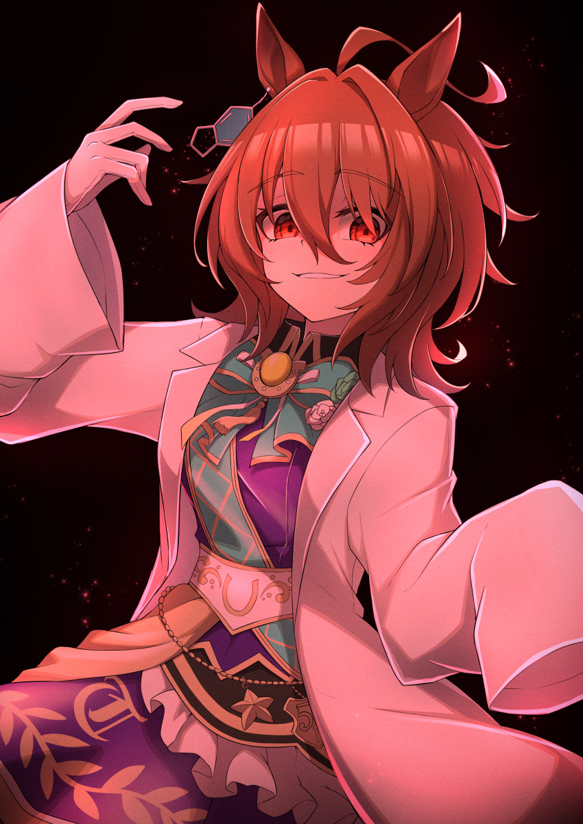 1girl, absurdres, agnes_tachyon_(umamusume), ahoge, animal_ears, bow, brown_hair, chain