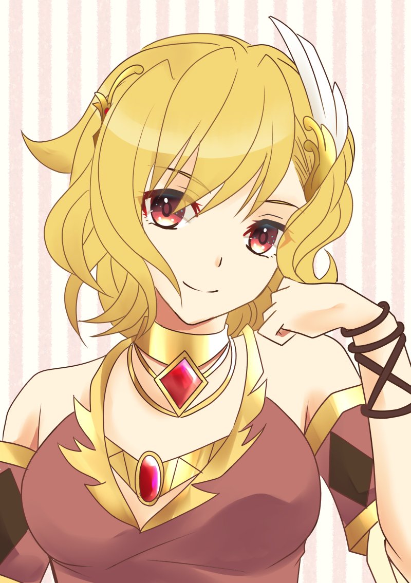 1girl, blonde_hair, brown_dress, citrinne_(fire_emblem), dress, earrings, feather_hair_ornament, feathers