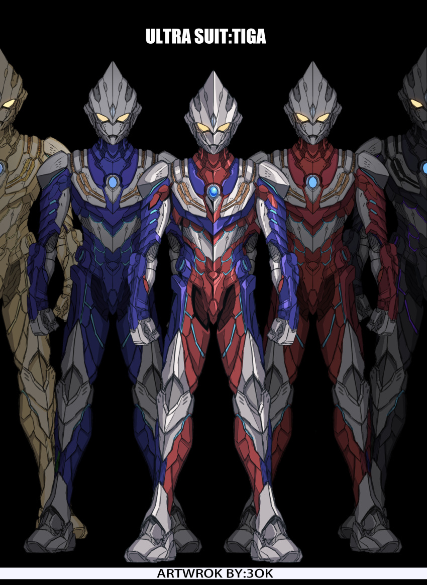 3ok, 5boys, absurdres, alternate_form, alternate_universe, armor, black_armor, blue_armor