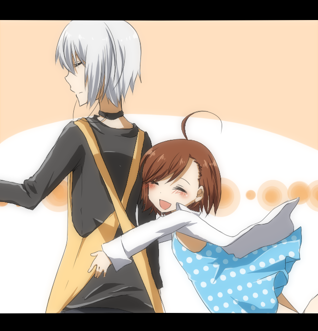 ahoge, amamiya_hisui, blush, brown_hair, child, choker, closed_eyes, dress