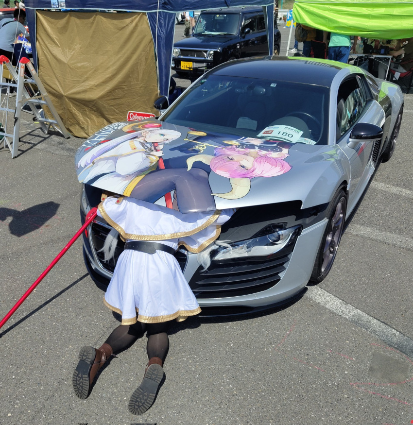 1girl, audi, audi_r8, aura_(sousou_no_frieren), belt, black_belt, black_pantyhose, boots