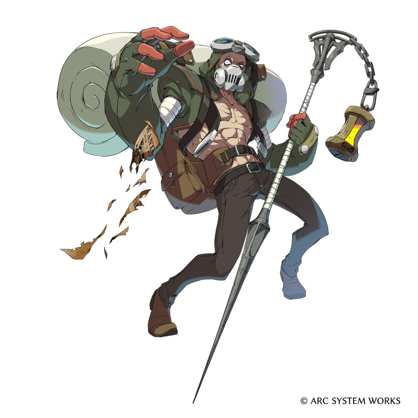 1boy, abs, april_fools, arc_system_works, backpack, bag, gas_mask, goggles