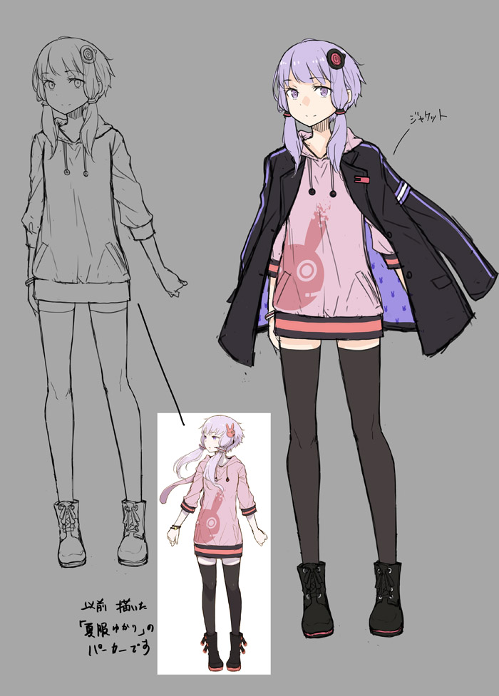 1girl, a.i._voice, arms_at_sides, ayakura_juu, black_footwear, black_jacket, black_shorts, black_thighhighs