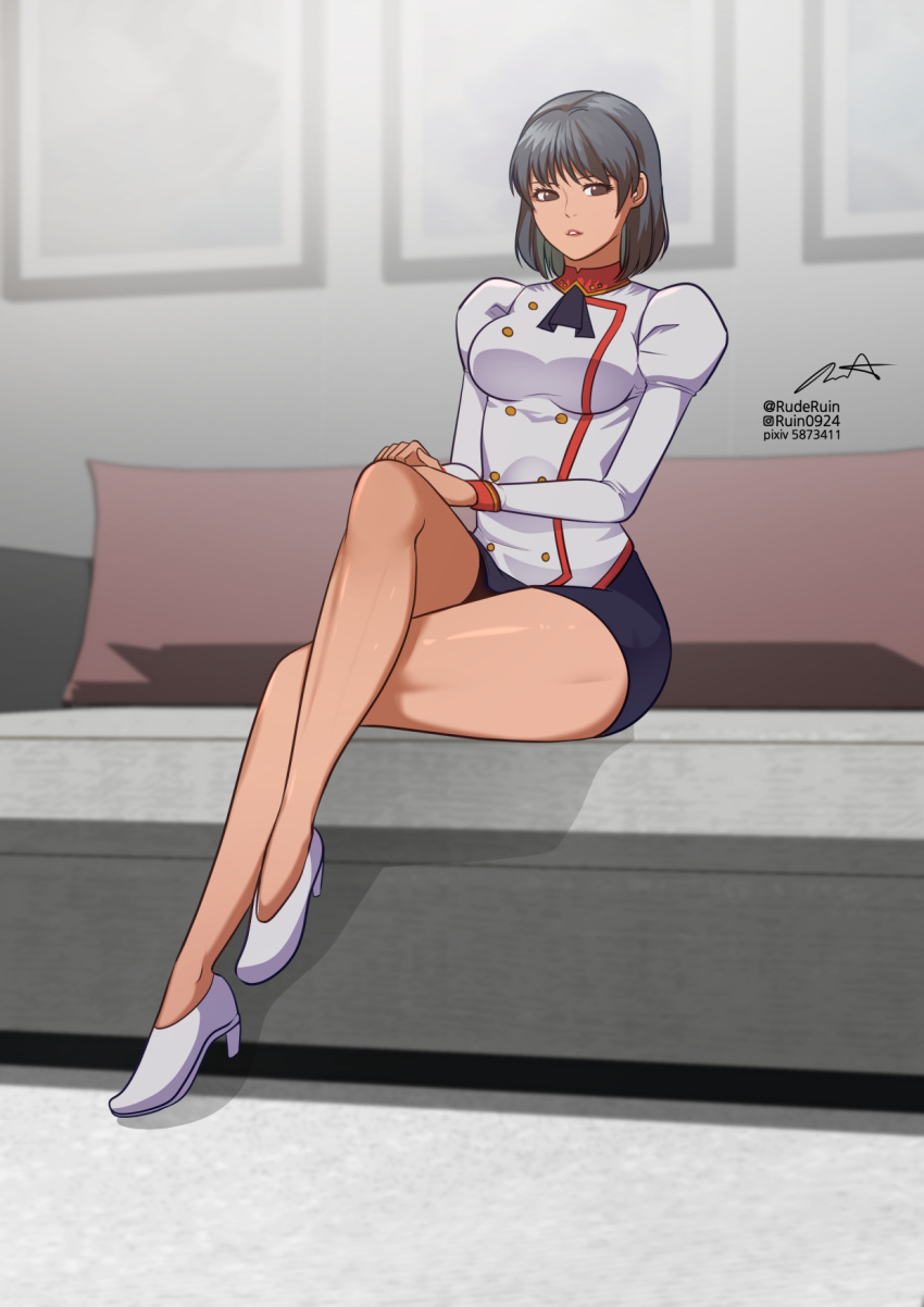 1girl, adjutant_(agent_aika), agent_aika, aika_(series), artist_name, blue_hair, blue_skirt, breasts