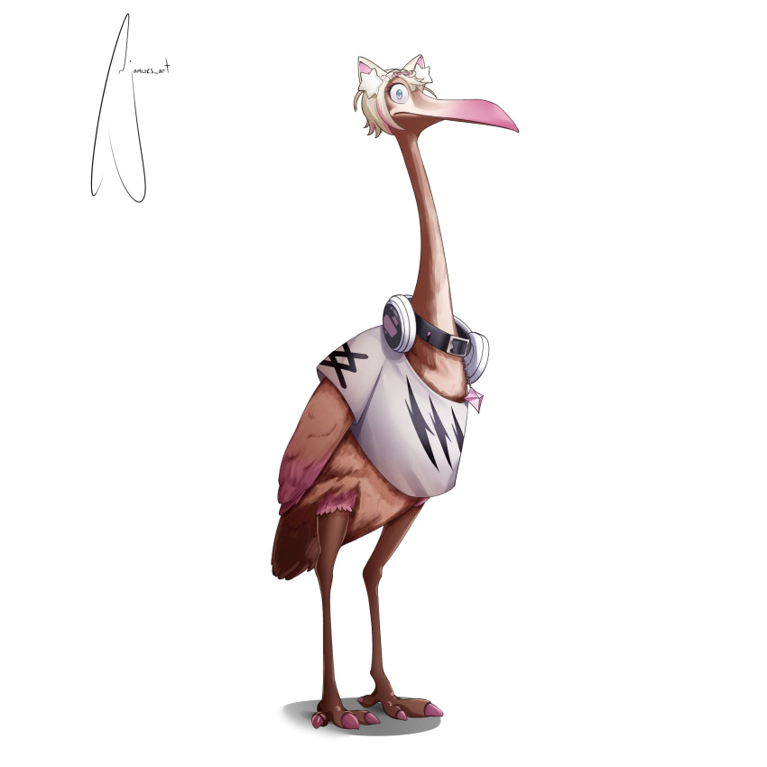 absurdres, animal_ears, animal_focus, artist_name, bare_legs, barefoot, beak, bird