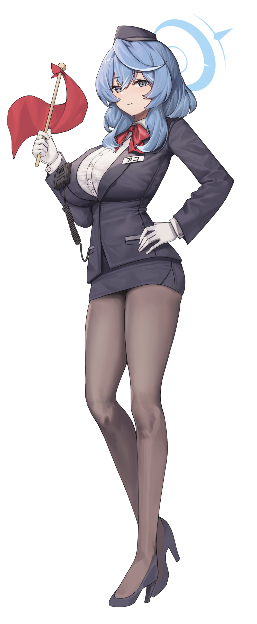 1girl, absurdres, ako_(blue_archive), black_footwear, black_hat, black_pantyhose, black_skirt, blue_archive