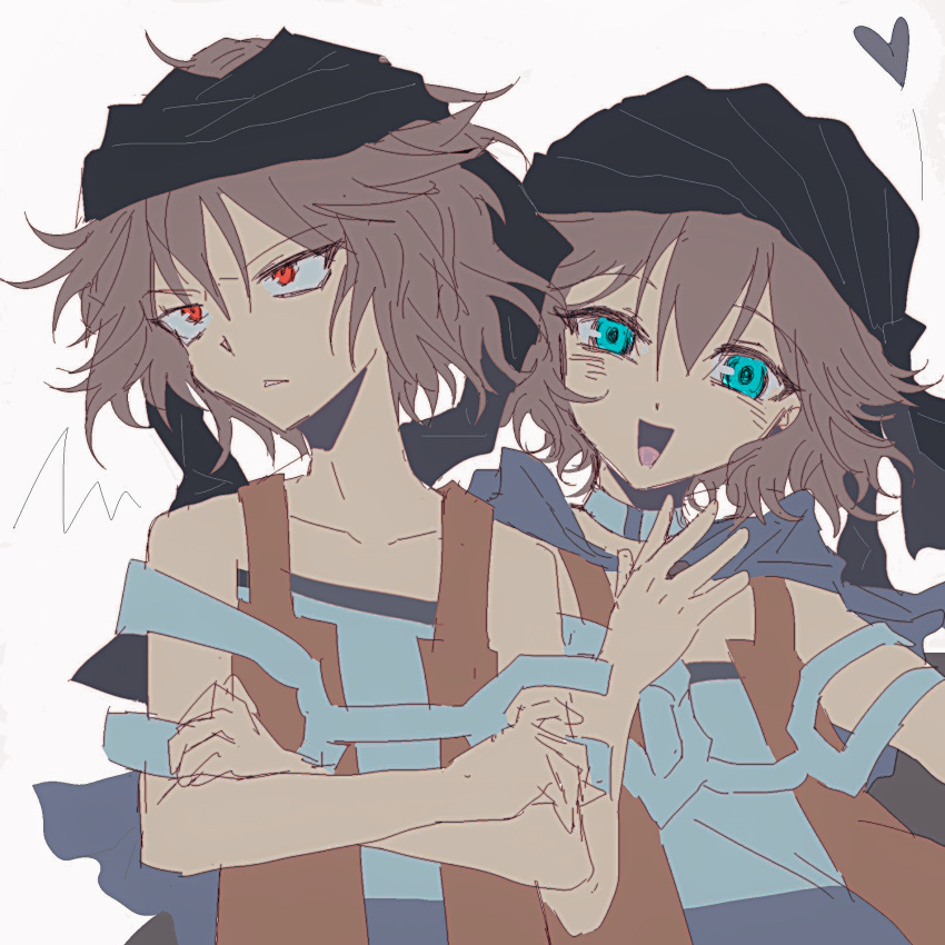 2others, androgynous, aqua_eyes, arde_(len'en), bandana, bare_shoulders, black_bandana, brown_hair