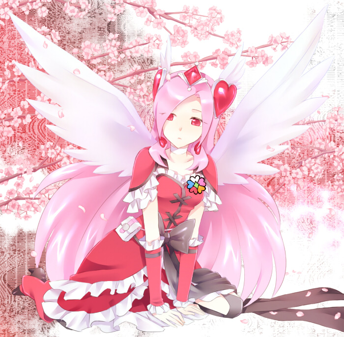 alternate_costume, angel_wings, ayamoto, boots, bow, cherry_blossoms, cure_angel, cure_passion