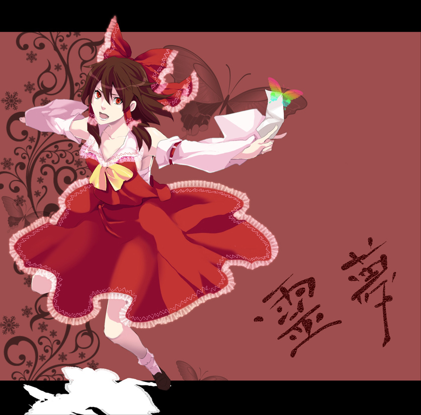 bow, butterfly, detached_sleeves, hair_bow, hakurei_reimu, narumi_yuka, red_eyes, touhou