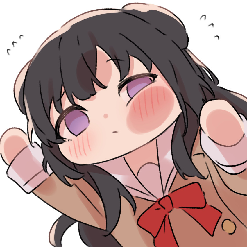 1girl, animal_ears, bang_dream!, black_hair, blush, bow, bowtie, brown_dress