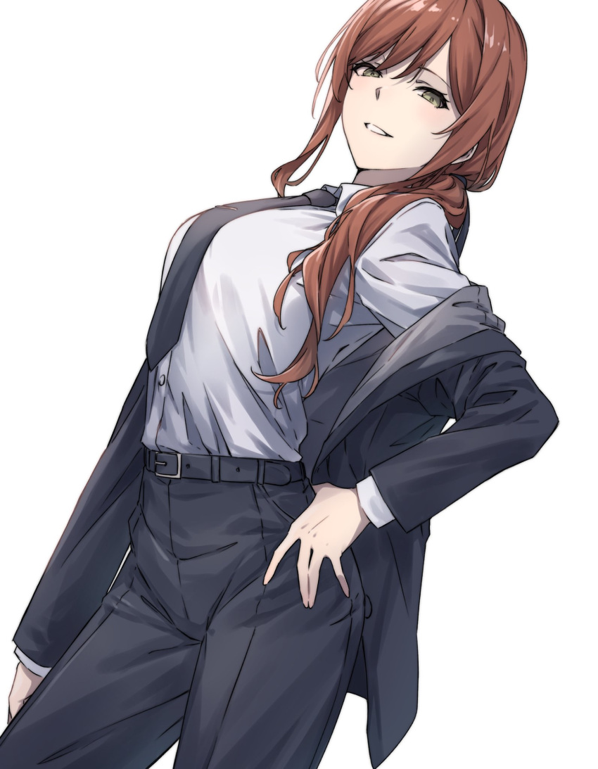 1girl, bang_dream!, belt, belt_buckle, black_belt, black_jacket, black_pants, black_suit