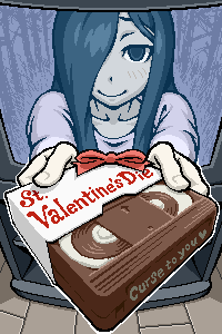english, gift, hair_over_one_eye, holding, holding_gift, incoming_gift, long_hair, lowres, pixel_art, pun, smile, television, the_ring, through_screen, valentine, videotape, yamamura_sadako, yuuya_(yu-ya's), yuuya_(yu-ya's)