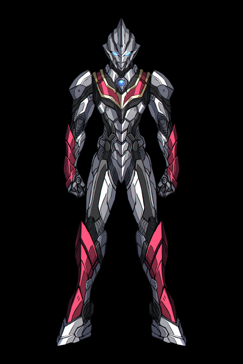 3ok, absurdres, alien, alternate_universe, armor, armored_gloves, black_background, blue_eyes