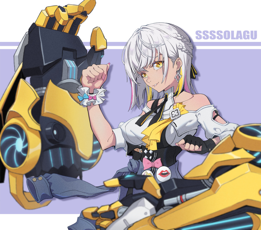 1girl, absurdres, artist_name, bare_shoulders, blue_bow, blue_jacket, bow, carole_peppers