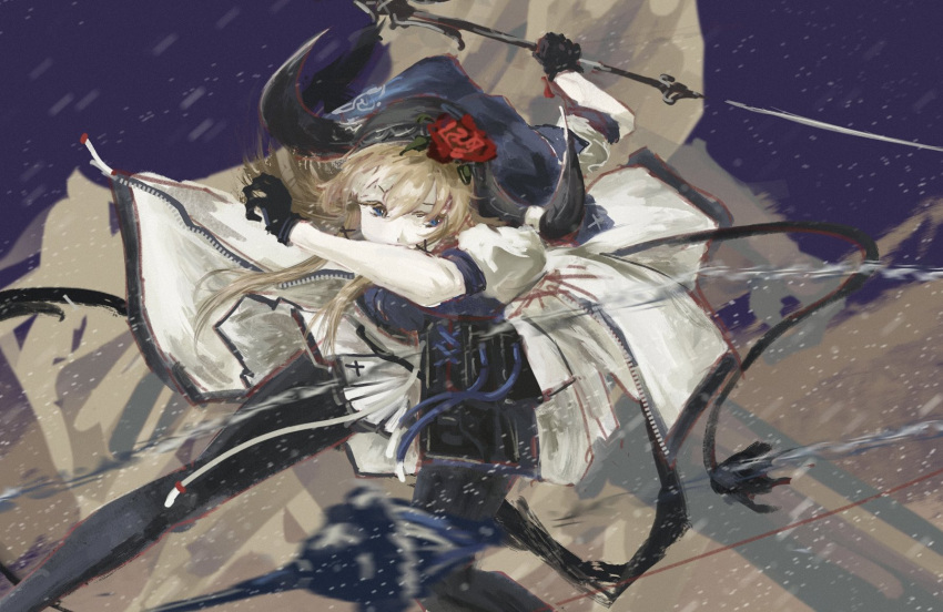 1girl, animal_ears, arknights, belt_pouch, black_gloves, black_pantyhose, chain, chain_weapon