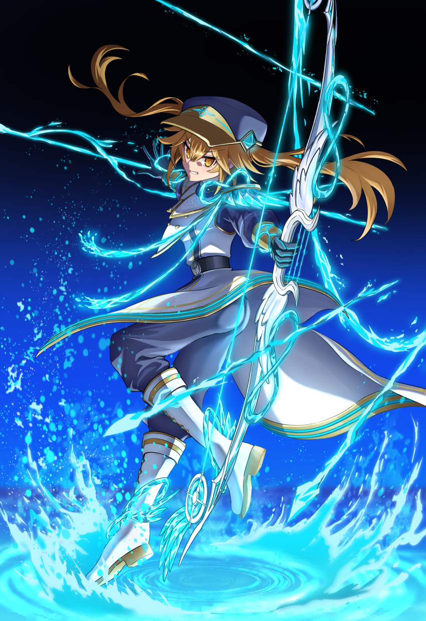 1girl, absurdres, arrow_(projectile), boots, bow_(weapon), duel_monster, exosister_asophiel, exosister_sophia