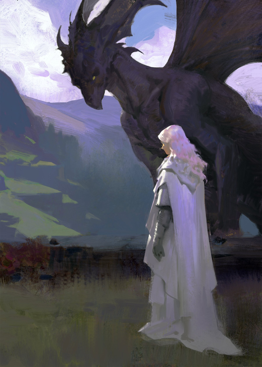 1other, absurdres, androgynous, armor, black_gloves, cape, closed_mouth, clouds