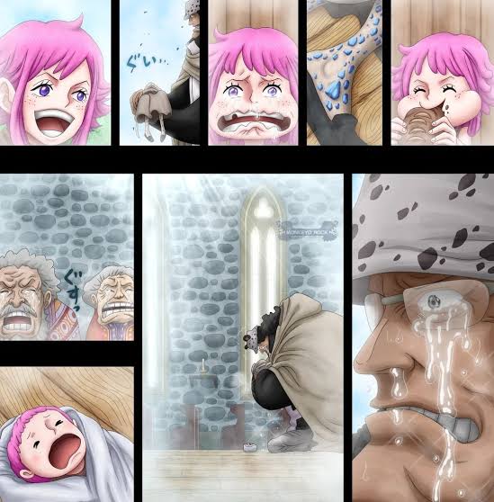 age_progression, baby, bartholomew_kuma, colorized, corpse, crying, death, ginny_(one_piece), glasses, jewelry_bonney, multiple_boys, multiple_girls, official_art, old_man, old_woman, one_piece, tears