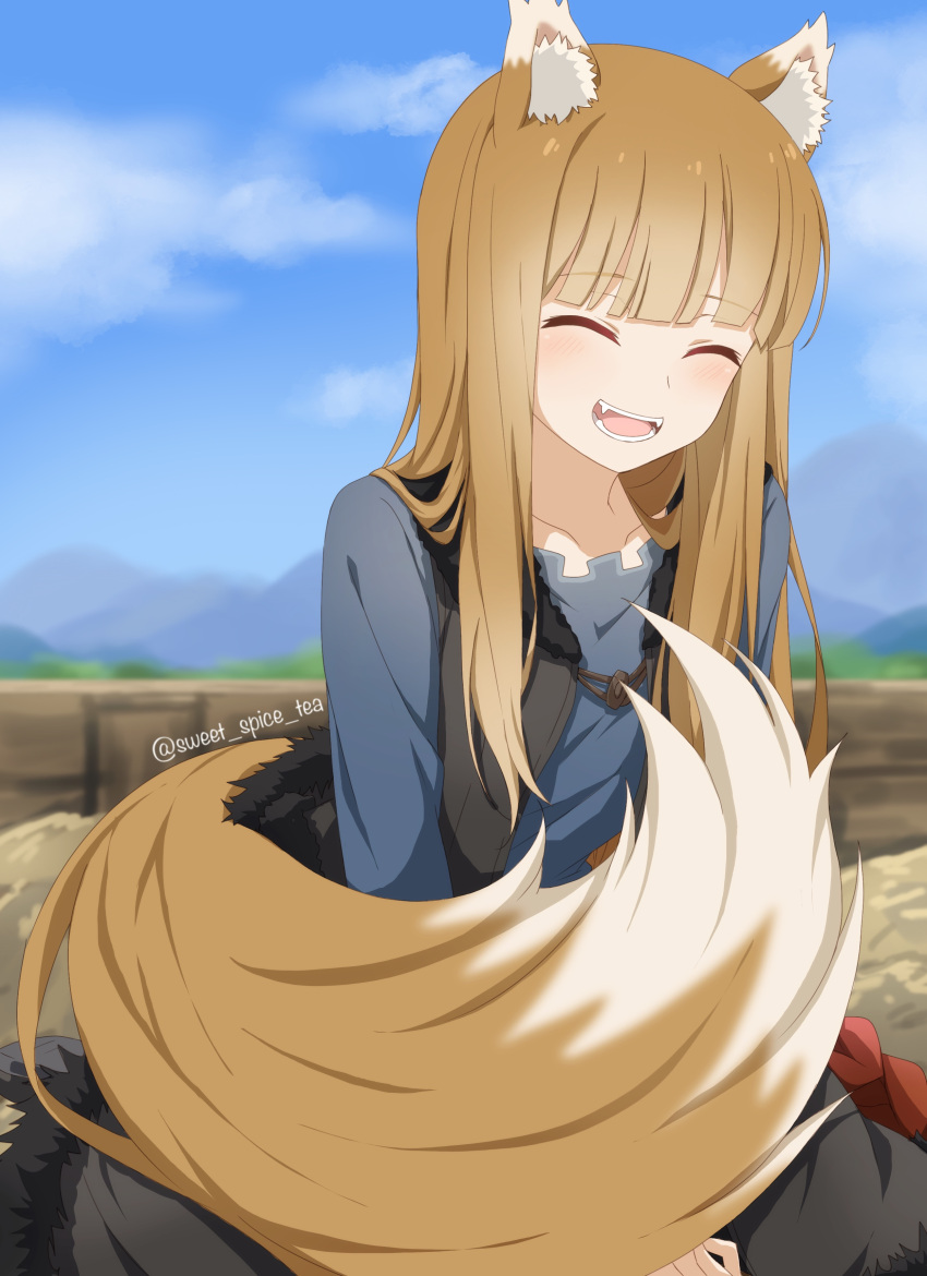 1girl, :d, ^_^, absurdres, animal_ear_fluff, animal_ears, black_skirt, black_vest
