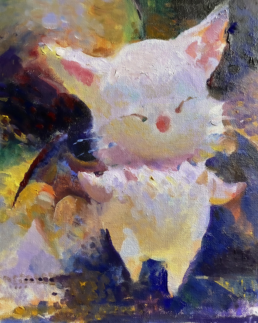 ^_^, abstract_background, bat_wings, closed_eyes, closed_mouth, commentary, english_commentary, final_fantasy