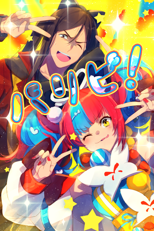 1boy, 1girl, black_shirt, blue_dress, blue_hair, blush, breasts, brown_eyes