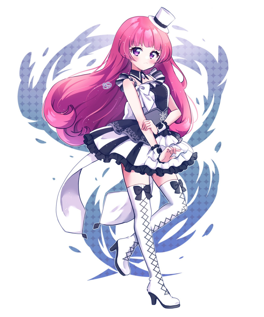 1girl, blunt_bangs, blush, boots, chii_(chi_pppuri), cross-laced_footwear, detached_collar, dress