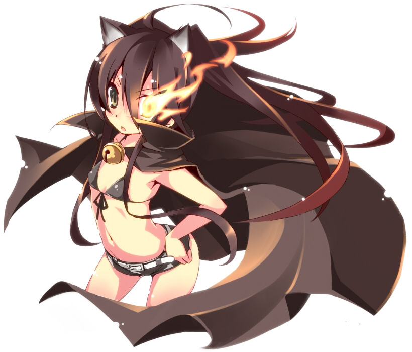 animal_ears, bell, belt, bikini_top, black_hair, black_rock_shooter, black_rock_shooter_(character), black_rock_shooter_(cosplay)