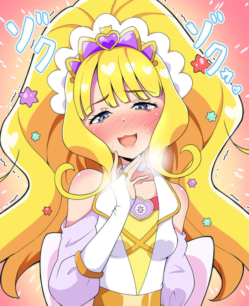 1girl, back_bow, blonde_hair, blue_eyes, blunt_bangs, blush, bow, breath