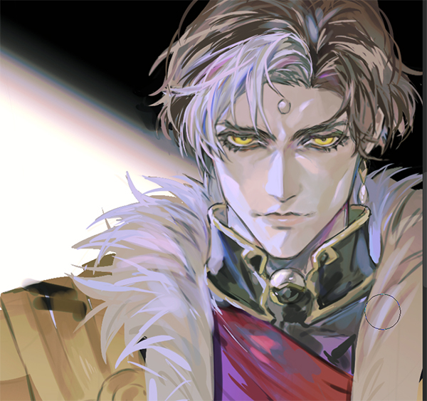 1boy, armor, black_coat, brown_hair, closed_mouth, coat, dangle_earrings, earrings