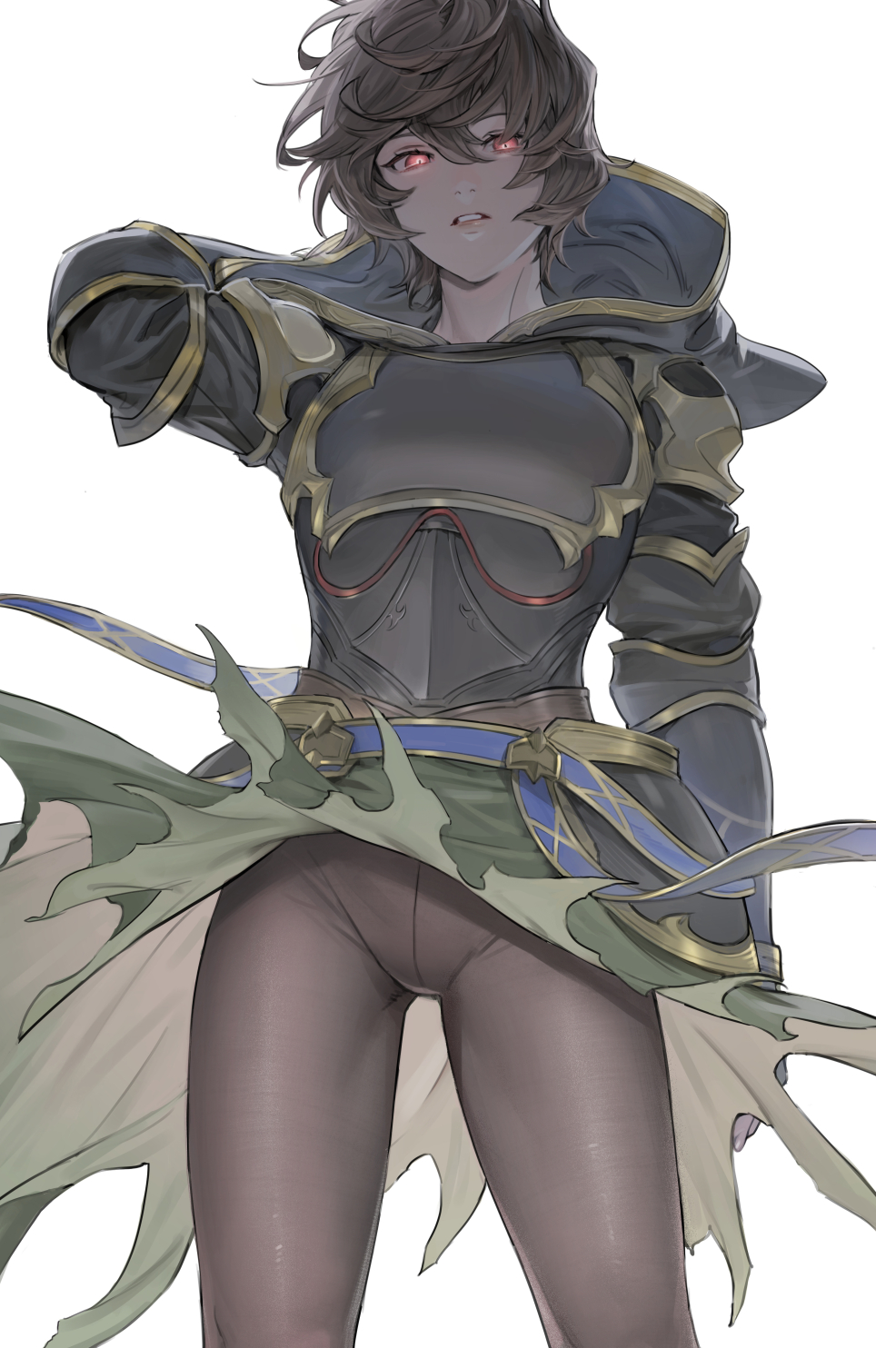1boy, adjusting_clothes, ahoge, arm_at_side, armor, backlighting, belt, blue_belt