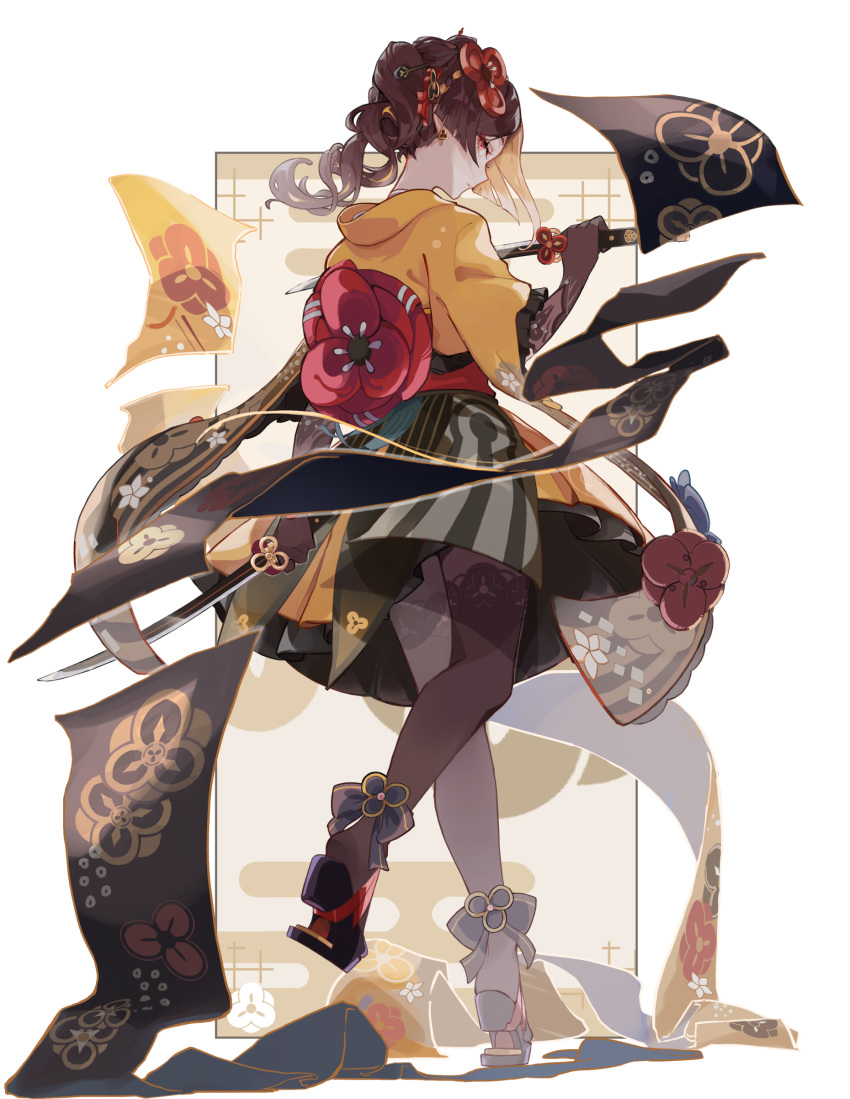 1girl, absurdres, asymmetrical_sidelocks, brown_hair, c_cutai, chiori_(genshin_impact), drill_hair, drill_ponytail