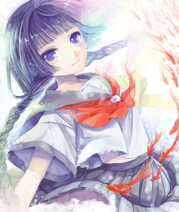 1girl, bad_drawr_id, bad_id, black_eyes, black_hair, black_skirt, blunt_bangs, braid