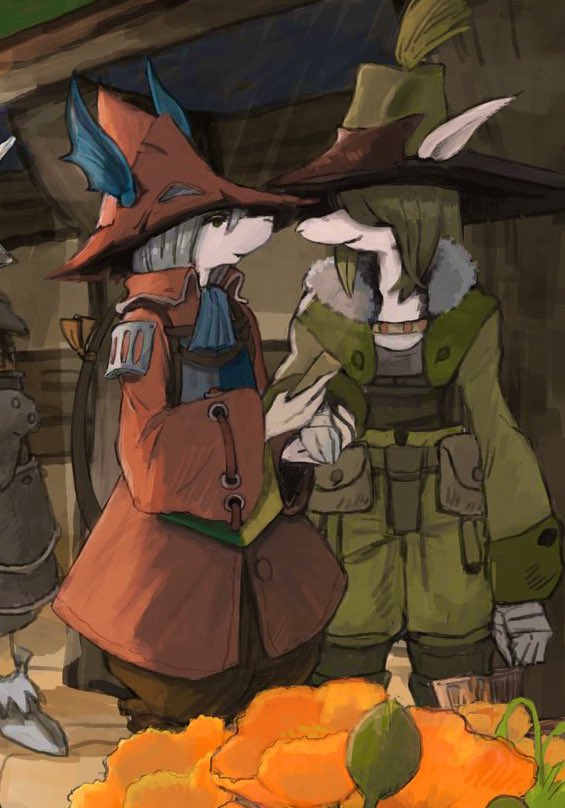 1boy, 1girl, armor, ascot, blue_ascot, brown_pants, burmecian, coat