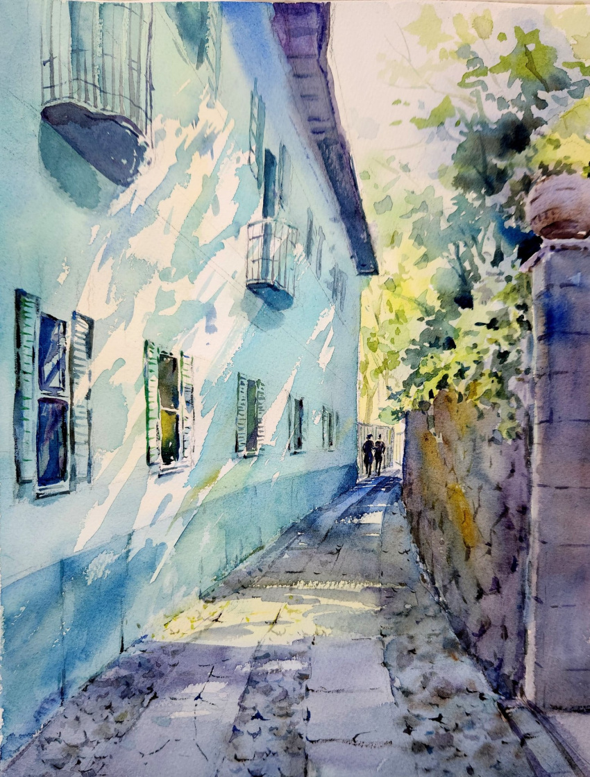 akemisuisai, highres, italy, original, painting_(medium), sketch, traditional_media, watercolor_(medium)