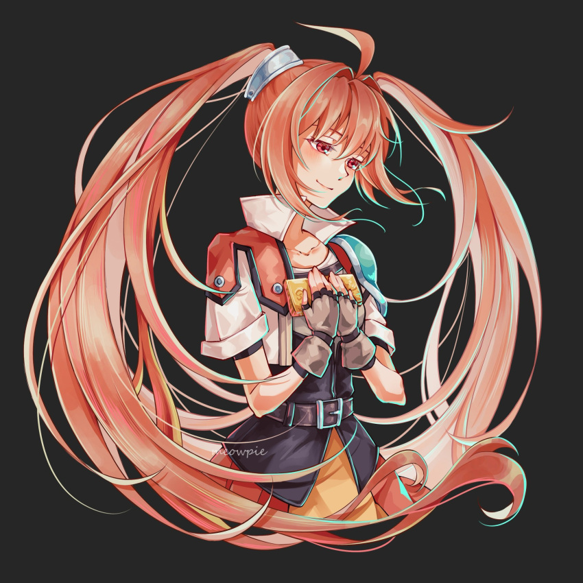 ahoge, antenna_hair, artist_name, black_background, brown_hair, cropped_jacket, double-parted_bangs, eiyuu_densetsu