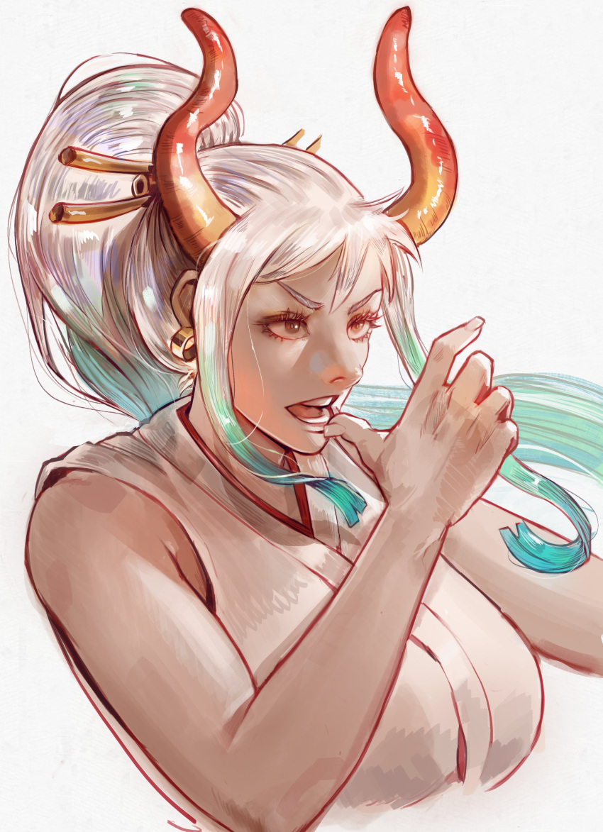 1girl, absurdres, aqua_hair, bare_shoulders, commentary_request, earrings, hair_ornament, hair_stick