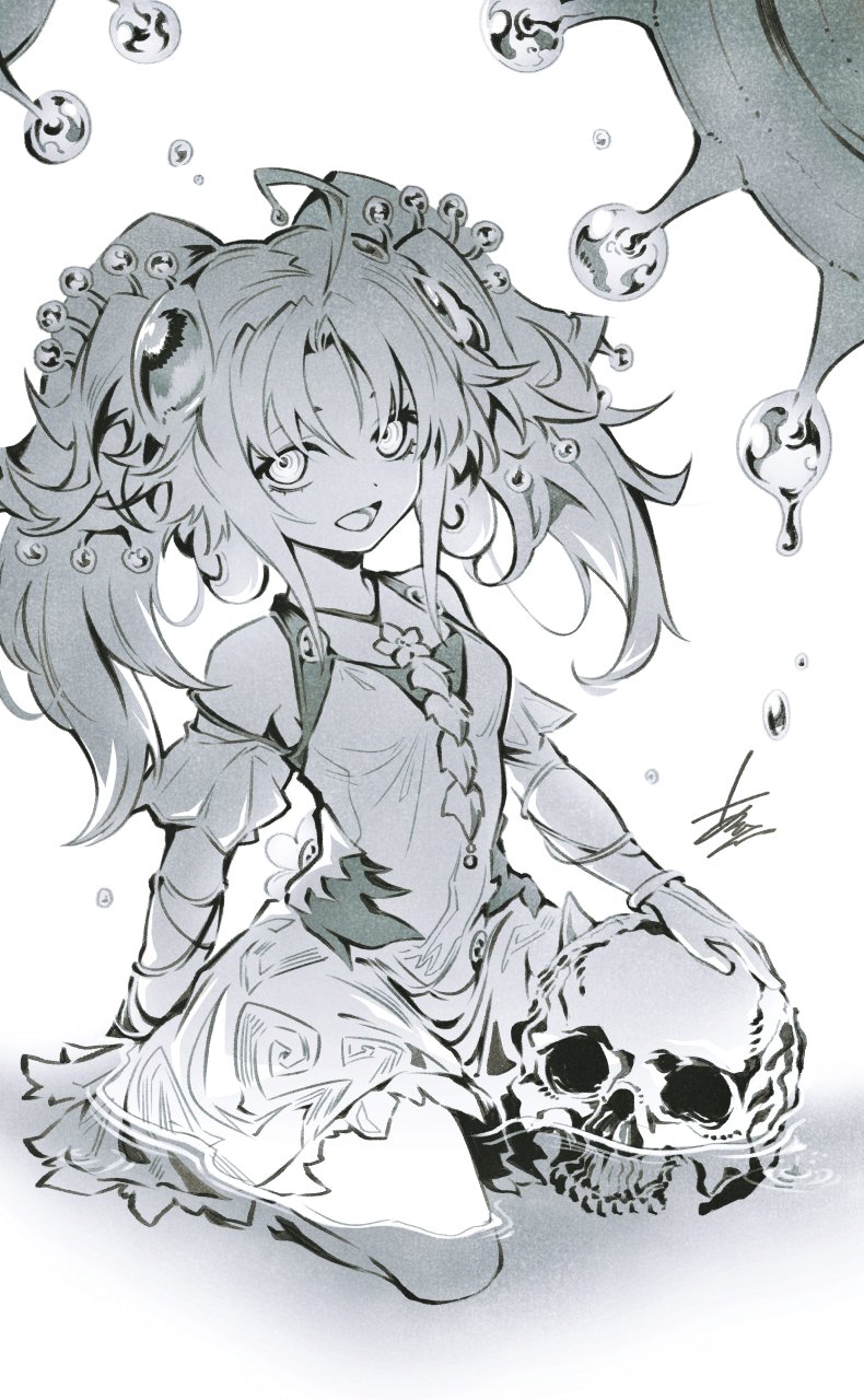 1girl, ahoge, arikanrobo, bare_shoulders, breasts, dress, duel_monster, flower