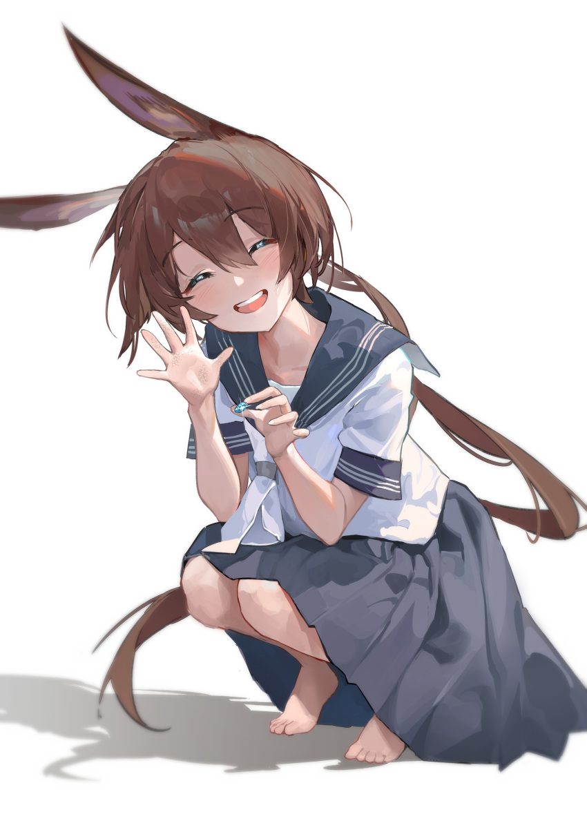 1girl, absurdres, alternate_costume, amiya_(arknights), animal_ears, arknights, barefoot, black_sailor_collar