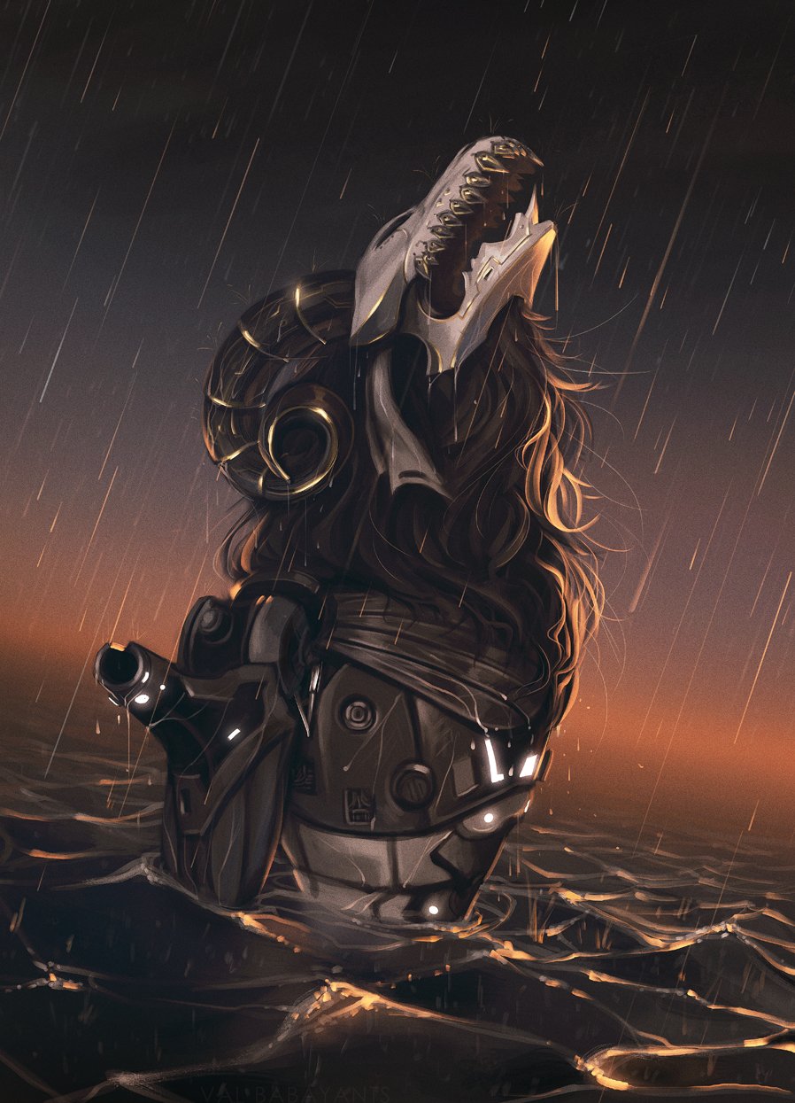 1boy, apex_legends, black_eyes, black_hair, bleached_bone_revenant, highres, horns, humanoid_robot