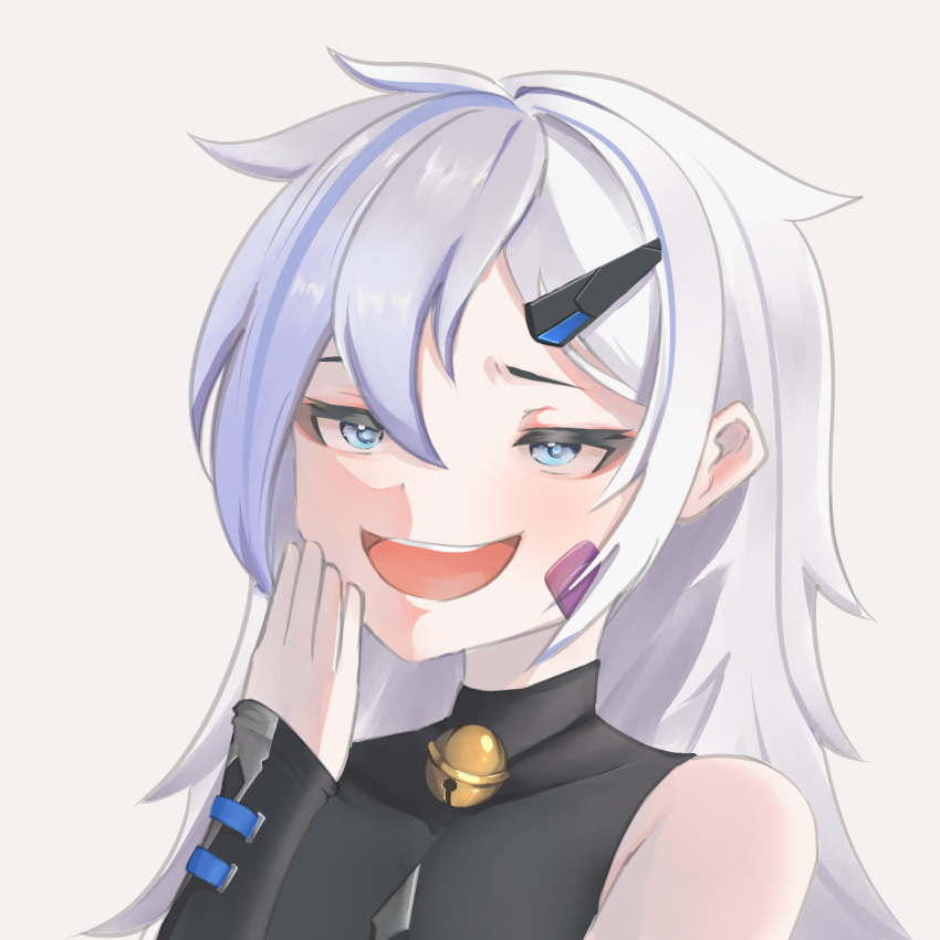 1girl, alice_(sheshhhan), bandaid, bandaid_on_cheek, bandaid_on_face, bare_shoulders, bell, blue_eyes