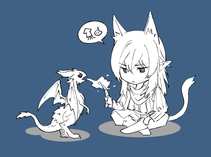 1boy, animal_ears, blue_background, cat_boy, cat_ears, cat_tail, chibi, chibi_only