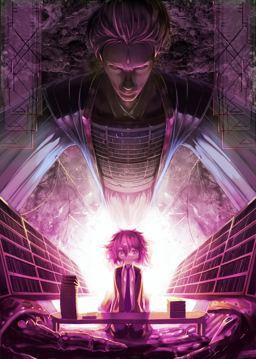 bad_id, book, bookshelf, intuos9, necktie, otacool4, seiza, short_hair